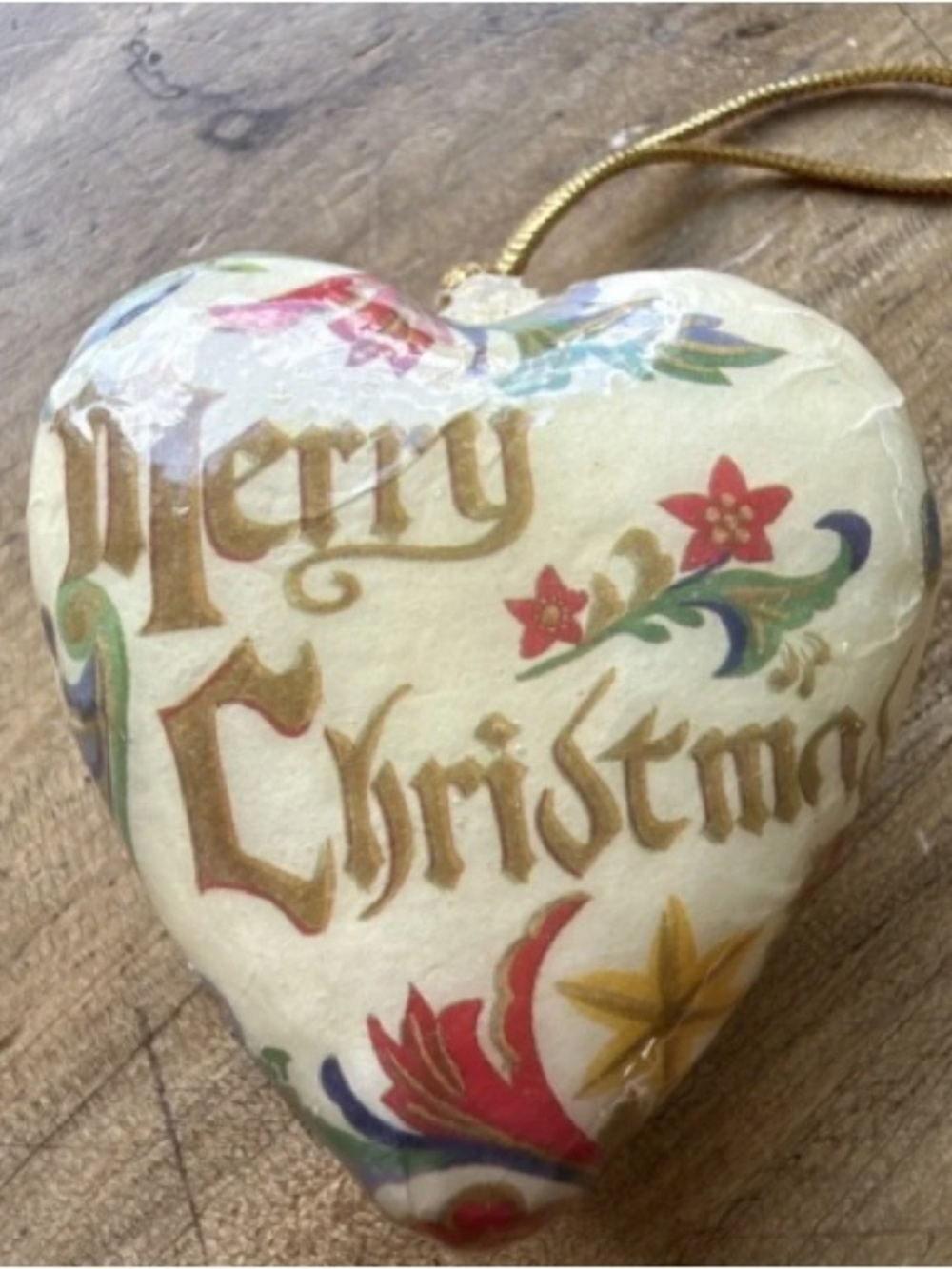 Heart-Shaped 'Merry Christmas' Ornament in White & Gold